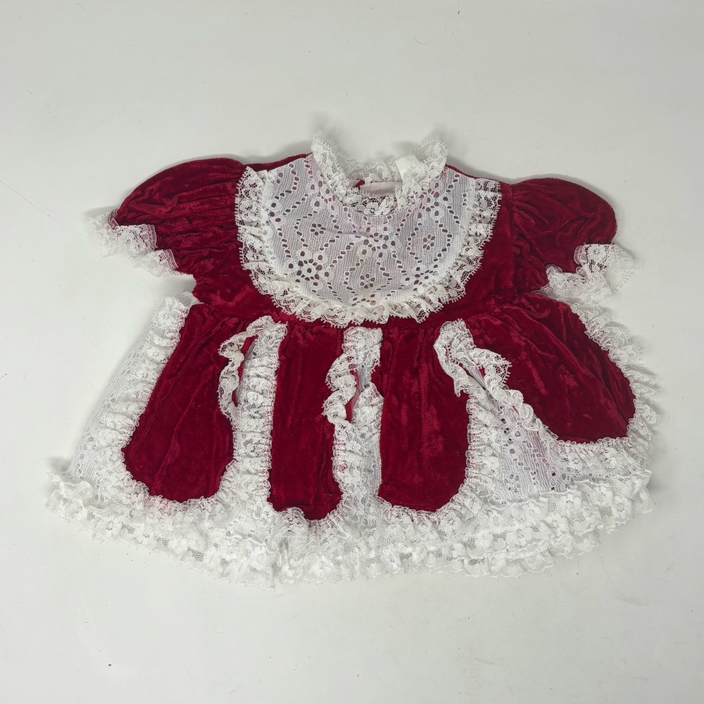 VTG 90s RED WHITE RUFFLE INFANT BABY DRESS